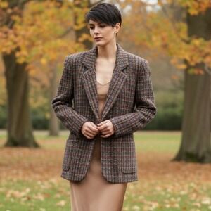 Raffaella Vintage Jacket Women Textured Tweed Wool Brown Red Large Boxy 80's